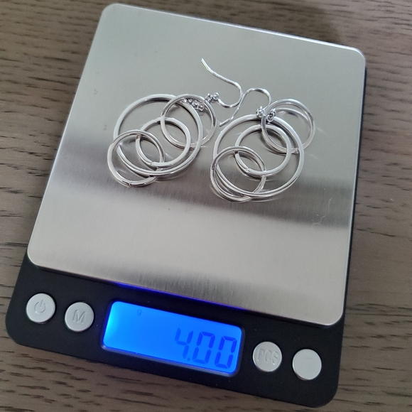 14k White Gold Circle Dangle Earrings - Picture 8 of 11